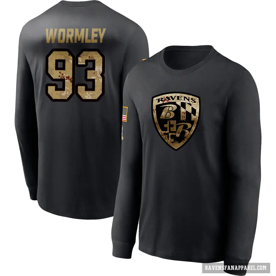 Men's ＃93 Chris Wormley Baltimore Ravens Black 2020 Salute To Service Sideline Performance Long Sleeve T-Shirt