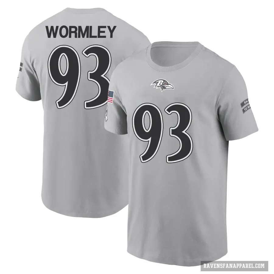 Men's ＃93 Chris Wormley Baltimore Ravens Gray 2024 Salute to Service T-Shirt