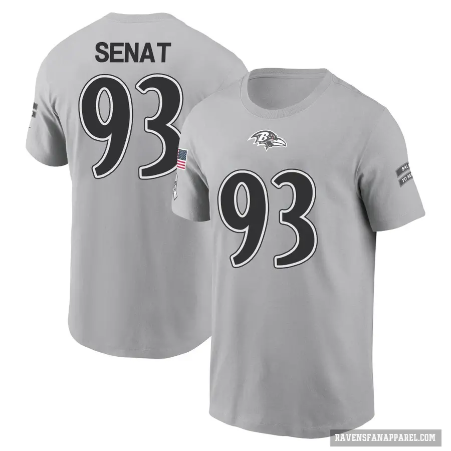 Men's ＃93 Deadrin Senat Baltimore Ravens Gray 2024 Salute to Service T-Shirt