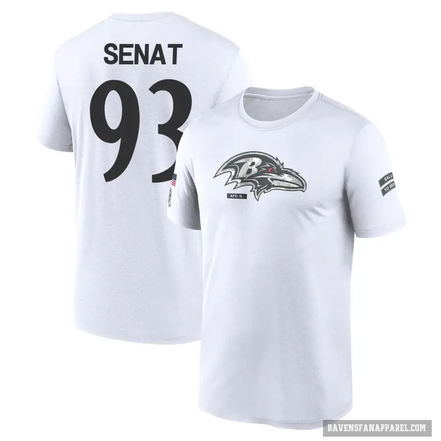 Men's ＃93 Deadrin Senat Baltimore Ravens White 2024 Salute to Service Performance T-Shirt