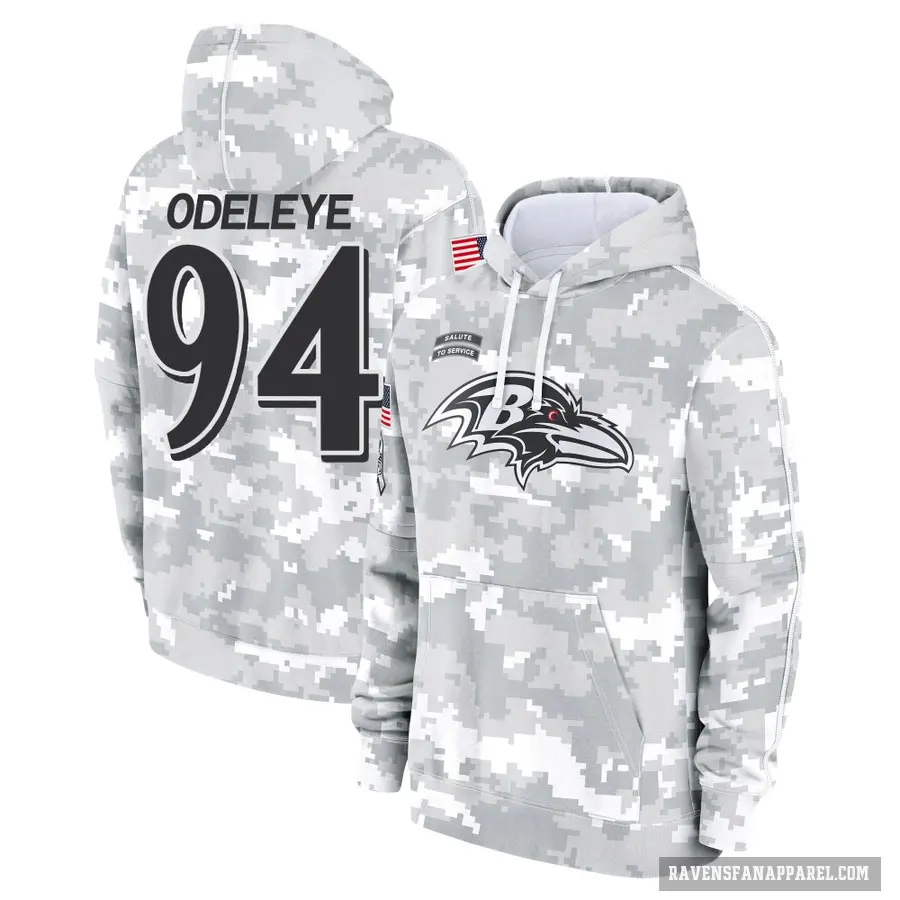 Men's ＃94 Adedayo Odeleye Baltimore Ravens Arctic Camo 2024 Salute to Service Club Fleece Pullover Hoodie