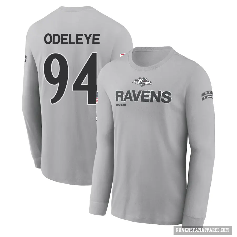 Men's ＃94 Adedayo Odeleye Baltimore Ravens Gray 2024 Salute to Service Long Sleeve T-Shirt