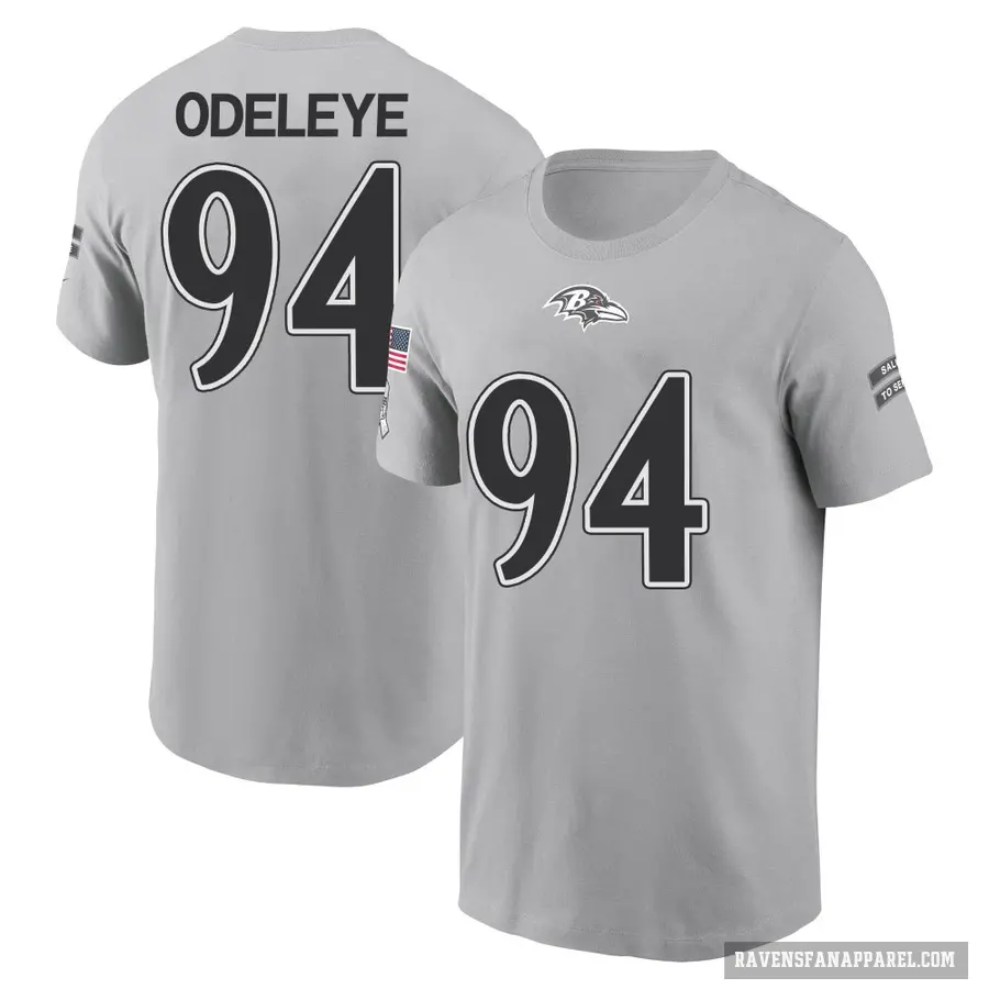 Men's ＃94 Adedayo Odeleye Baltimore Ravens Gray 2024 Salute to Service T-Shirt