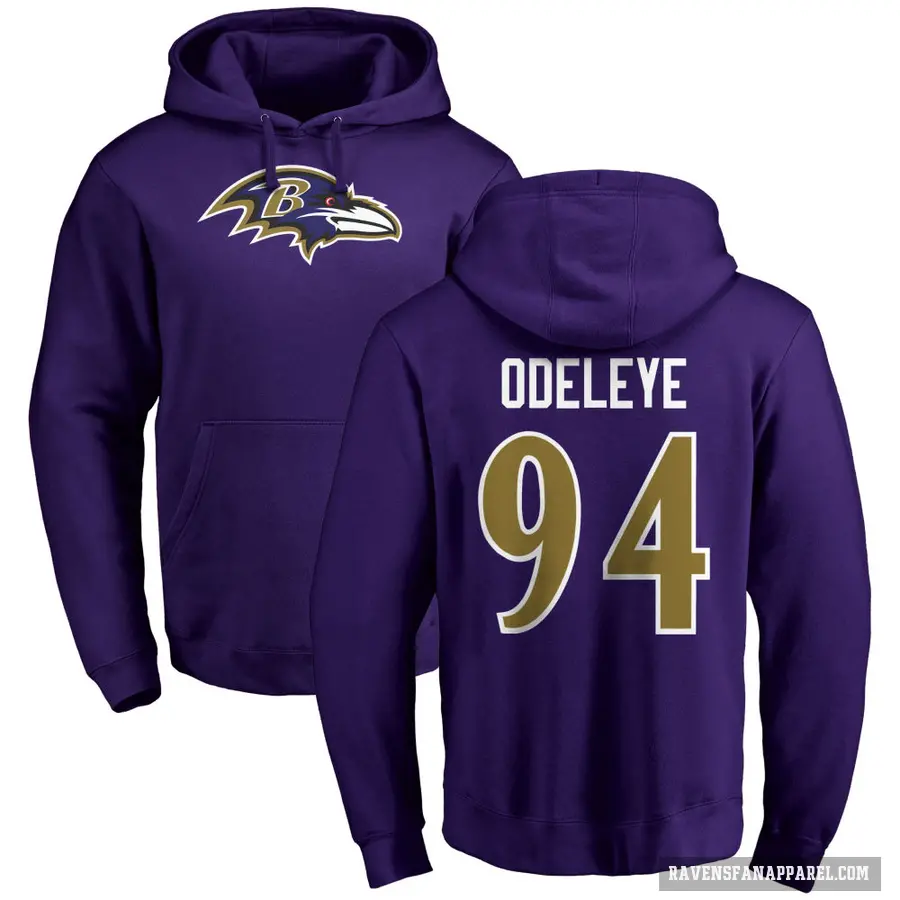 Men's ＃94 Adedayo Odeleye Baltimore Ravens Purple Pro Line by Branded Name & Number Logo Pullover Hoodie