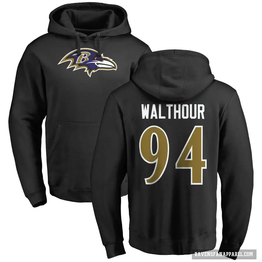 Men's ＃94 Tramel Walthour Baltimore Ravens Black Pro Line Name & Number Logo Pullover Hoodie