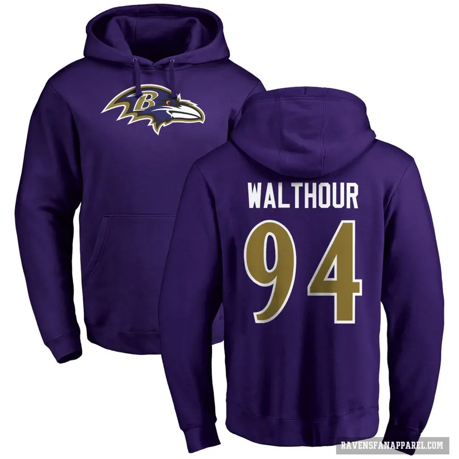 Men's ＃94 Tramel Walthour Baltimore Ravens Purple Pro Line by Branded Name & Number Logo Pullover Hoodie