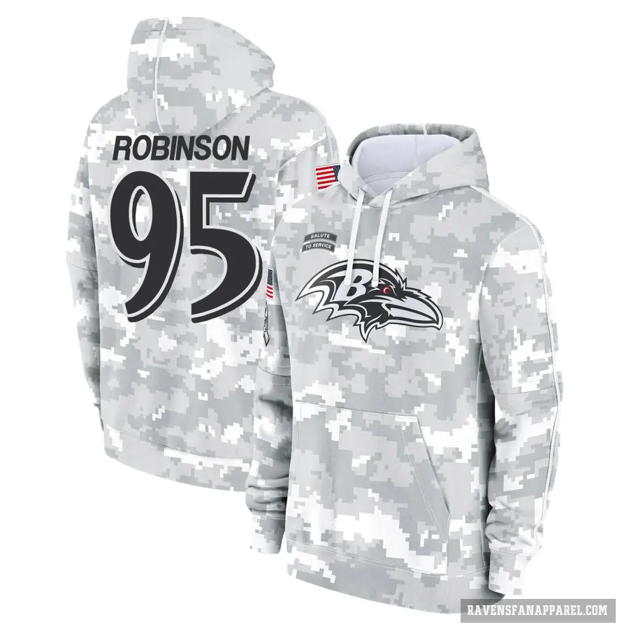 Men's ＃95 Tavius Robinson Baltimore Ravens Arctic Camo 2024 Salute to Service Club Fleece Pullover Hoodie