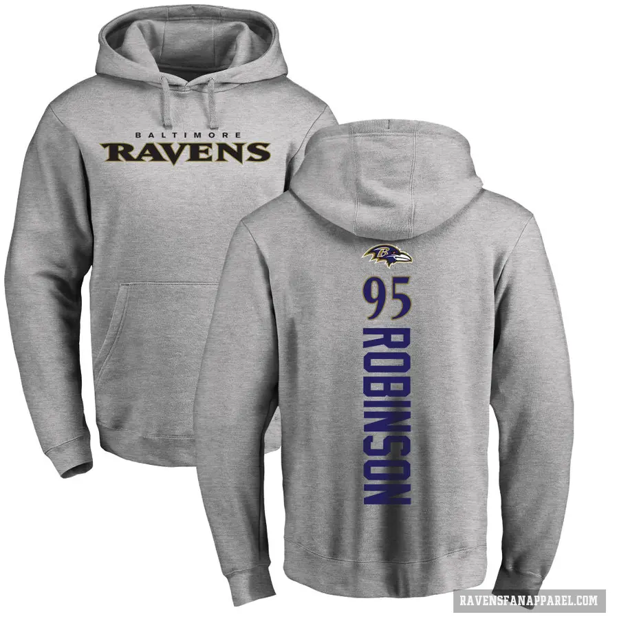 Men's ＃95 Tavius Robinson Baltimore Ravens Pro Line Ash Backer Pullover Hoodie