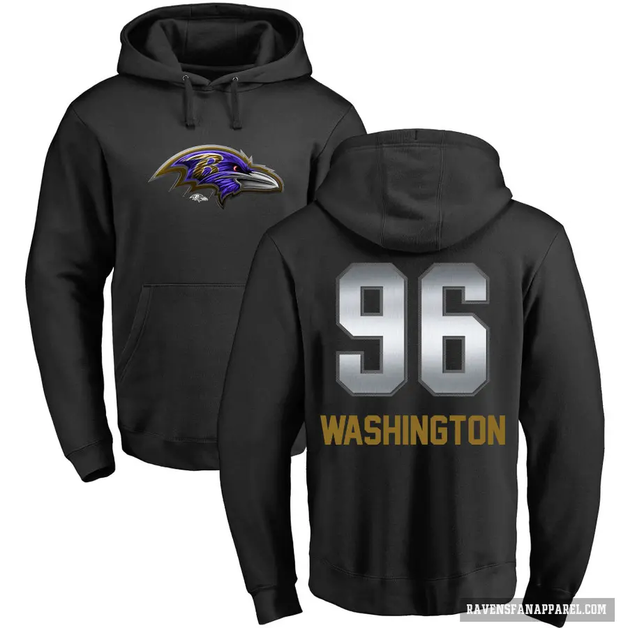 Men's ＃96 Broderick Washington Baltimore Ravens Black Midnight Mascot Pullover Hoodie