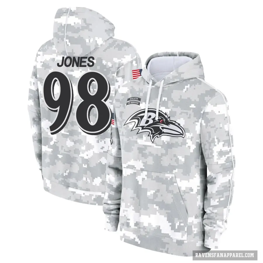 Men's ＃98 Travis Jones Baltimore Ravens Arctic Camo 2024 Salute to Service Club Fleece Pullover Hoodie