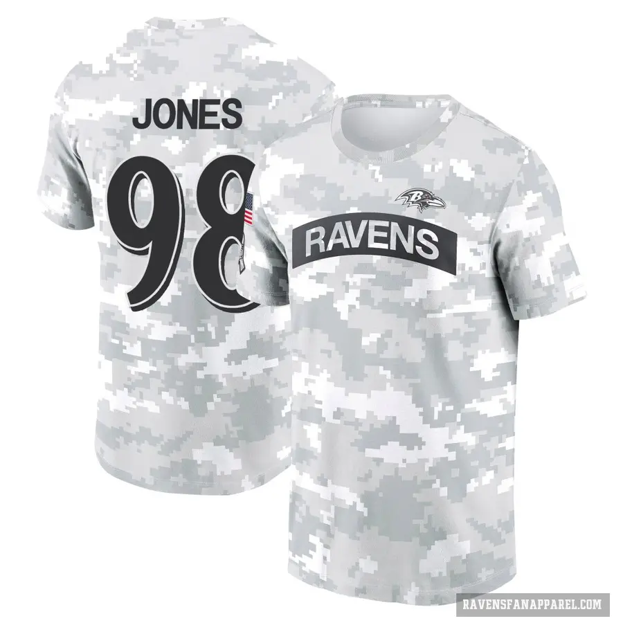 Men's ＃98 Travis Jones Baltimore Ravens Camo Arctic 2024 Salute to Service Performance T-Shirt