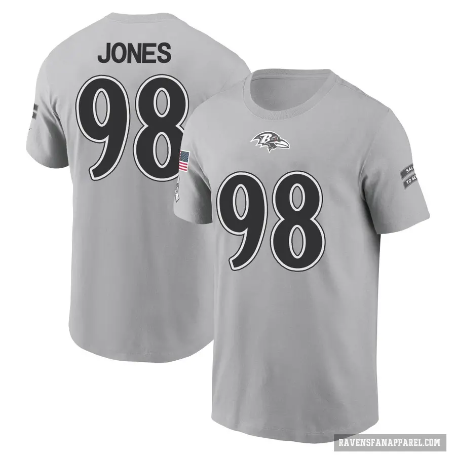 Men's ＃98 Travis Jones Baltimore Ravens Gray 2024 Salute to Service T-Shirt