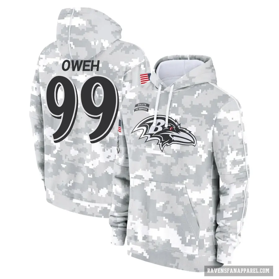 Men's ＃99 Odafe Oweh Baltimore Ravens Arctic Camo 2024 Salute to Service Club Fleece Pullover Hoodie