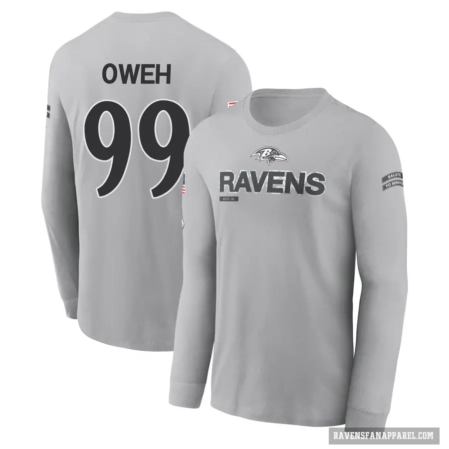 Men's ＃99 Odafe Oweh Baltimore Ravens Gray 2024 Salute to Service Long Sleeve T-Shirt