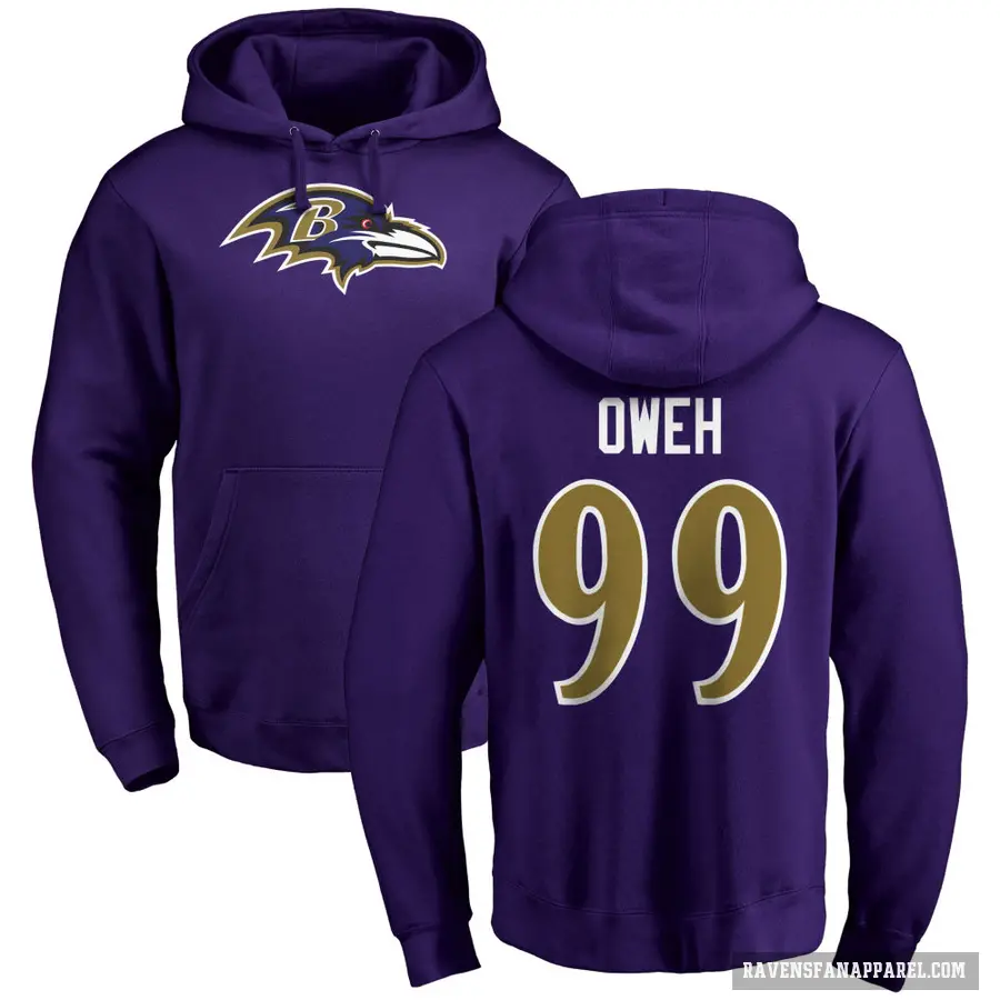 Men's ＃99 Odafe Oweh Baltimore Ravens Purple Pro Line by Branded Name & Number Logo Pullover Hoodie