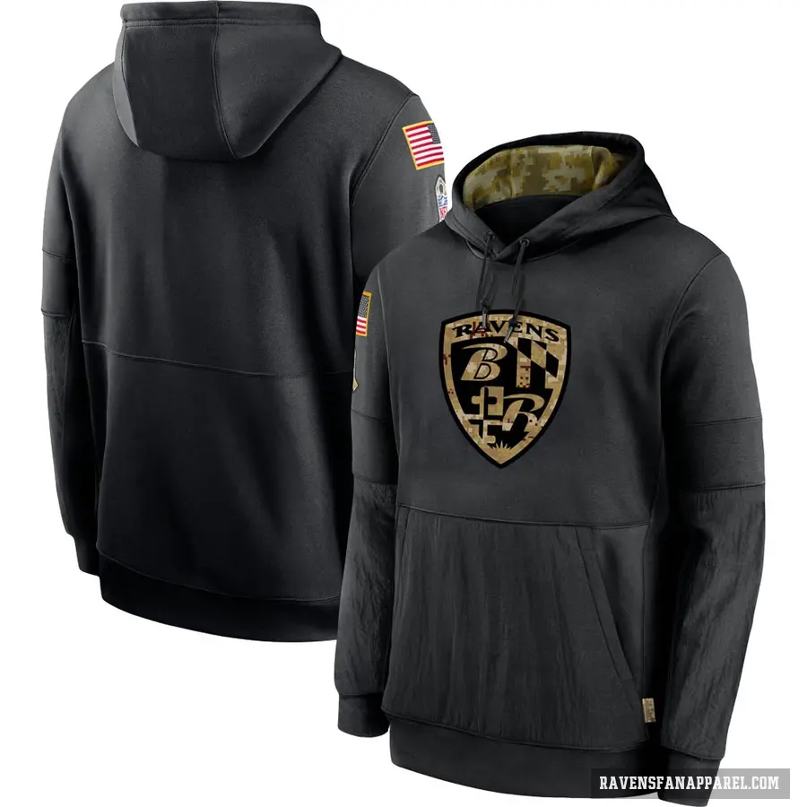 Men's Blank Baltimore Ravens Black 2020 Salute to Service Sideline Performance Pullover Hoodie