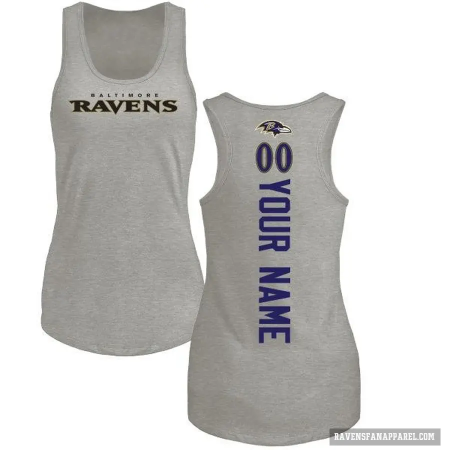 Women's ＃00 Custom Baltimore Ravens Ash Backer Tank Top