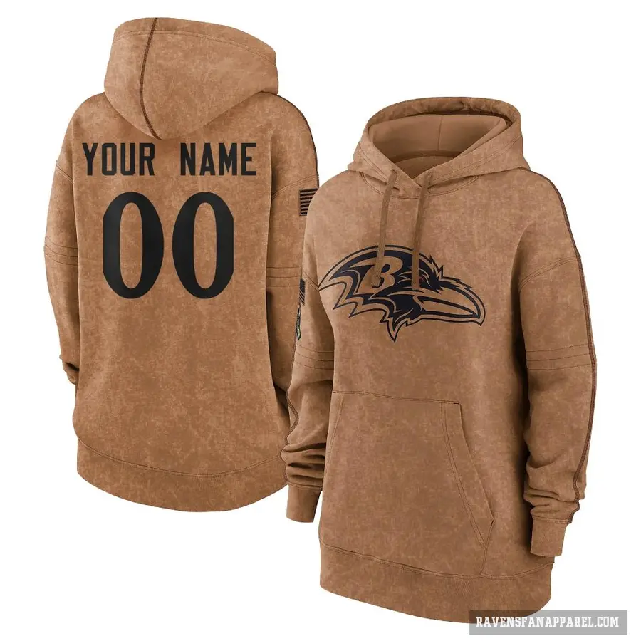 Women's ＃00 Custom Baltimore Ravens Brown 2023 Salute To Service Pullover Hoodie