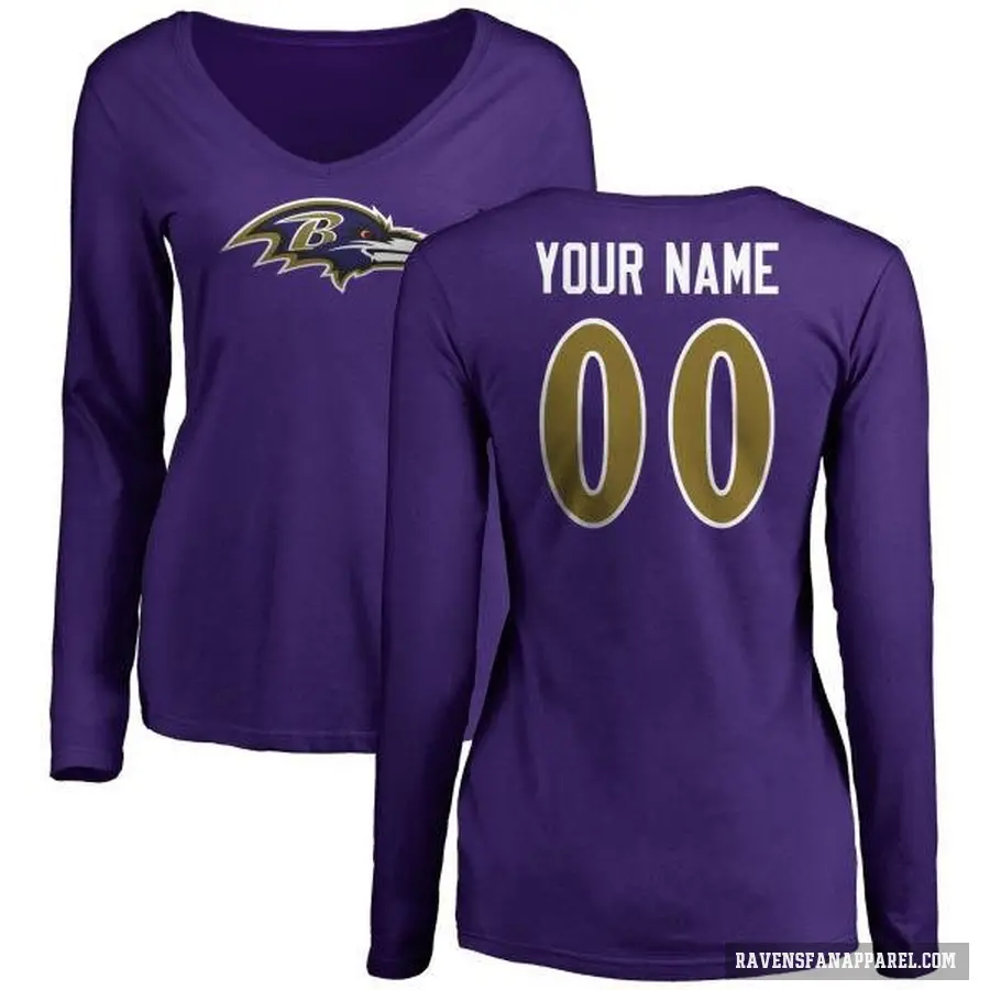 Women's ＃00 Custom Baltimore Ravens Purple Logo Long Sleeve T-Shirt