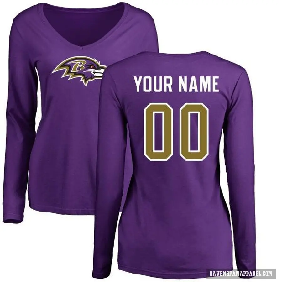 Women's ＃00 Custom Baltimore Ravens Purple Logo Slim Fit Long Sleeve T-Shirt