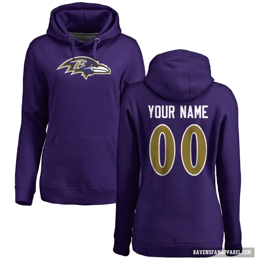 Women's ＃00 Custom Baltimore Ravens Purple Pro Line by Branded Name & Number Logo Pullover Hoodie