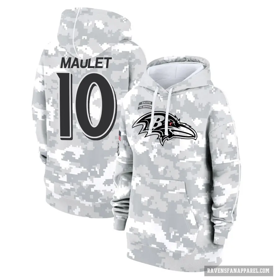 Women's ＃10 Arthur Maulet Baltimore Ravens Arctic Camo 2024 Salute to Service Club Fleece Pullover Hoodie