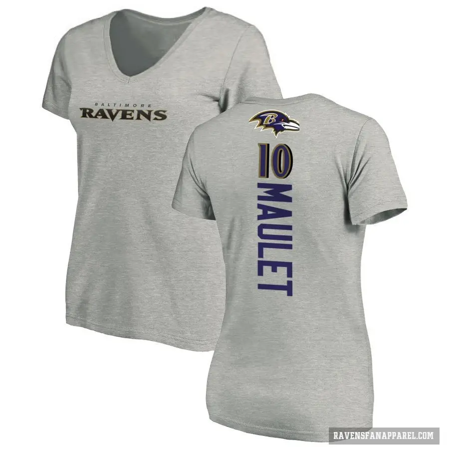 Women's ＃10 Arthur Maulet Baltimore Ravens Ash Backer V-Neck T-Shirt