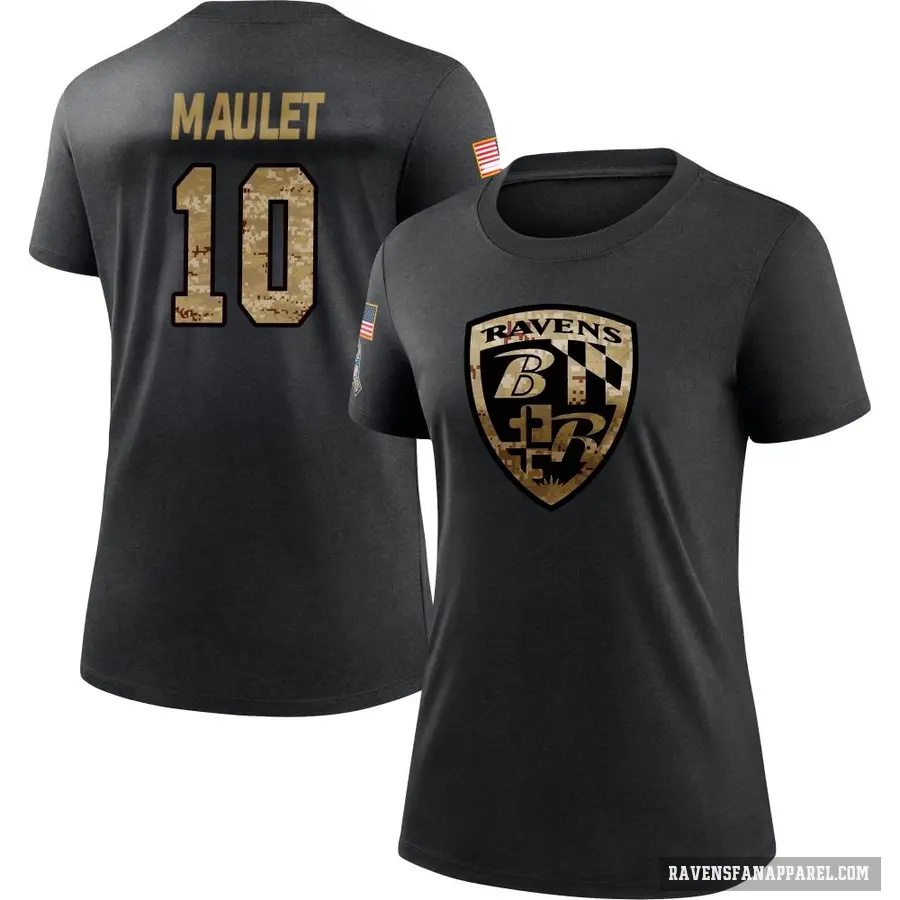 Women's ＃10 Arthur Maulet Baltimore Ravens Black 2020 Salute To Service Performance T-Shirt