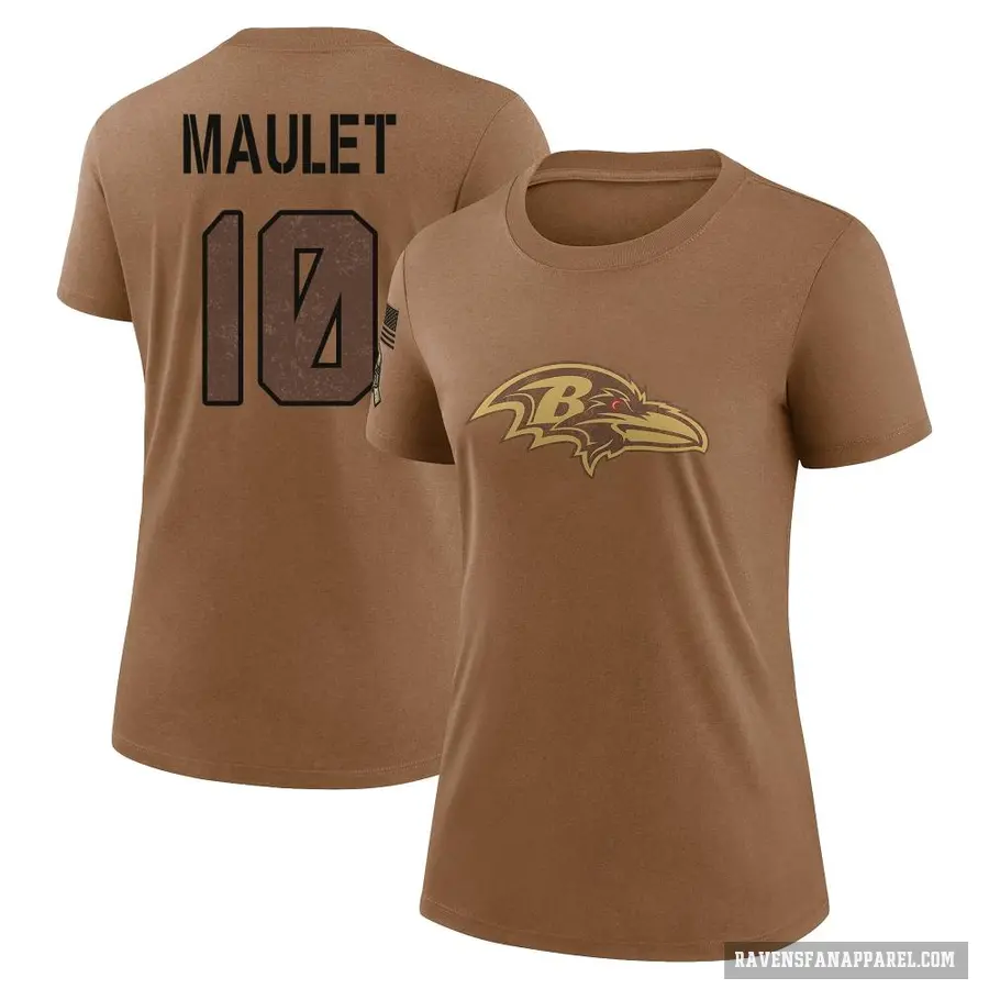 Women's ＃10 Arthur Maulet Baltimore Ravens Brown 2023 Salute To Service Performance T-Shirt