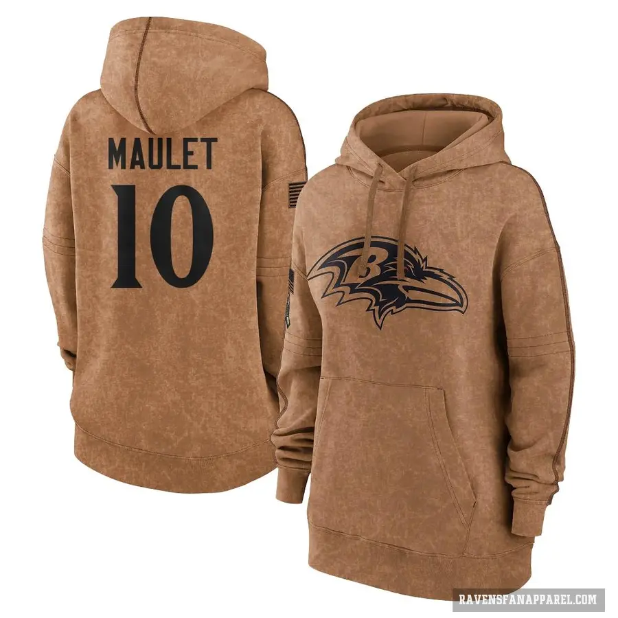 Women's ＃10 Arthur Maulet Baltimore Ravens Brown 2023 Salute To Service Pullover Hoodie