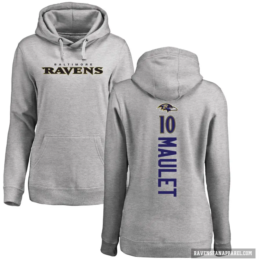 Women's ＃10 Arthur Maulet Baltimore Ravens Pro Line Ash Backer Pullover Hoodie