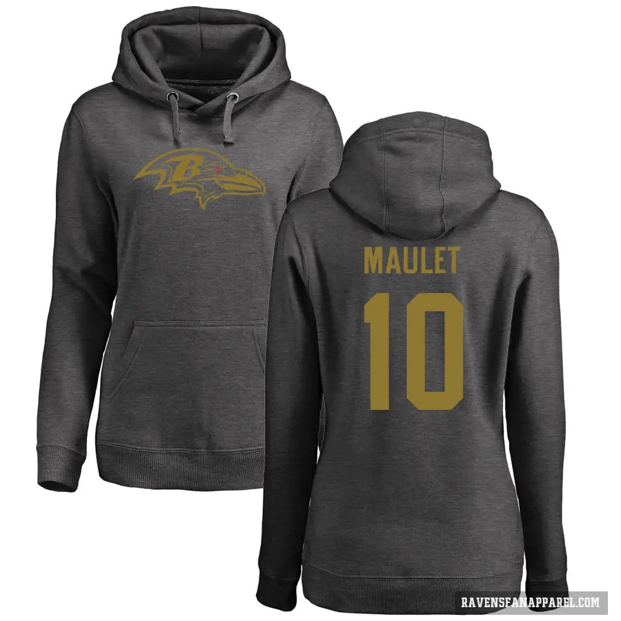 Women's ＃10 Arthur Maulet Baltimore Ravens Pro Line by Branded Ash One Color Pullover Hoodie