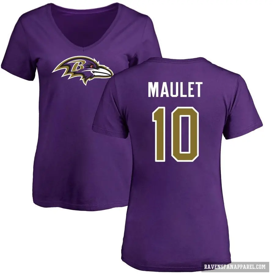 Women's ＃10 Arthur Maulet Baltimore Ravens Purple Logo Slim Fit T-Shirt