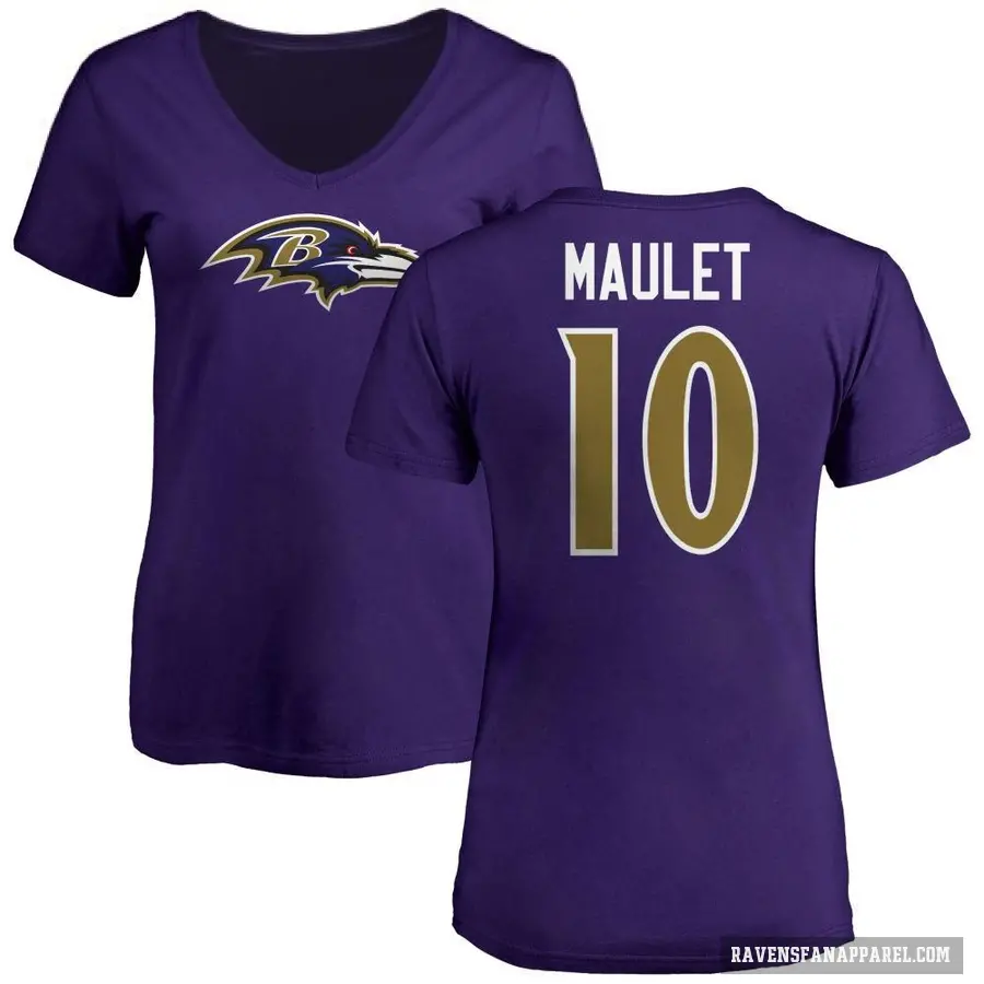 Women's ＃10 Arthur Maulet Baltimore Ravens Purple Logo V-Neck T-Shirt