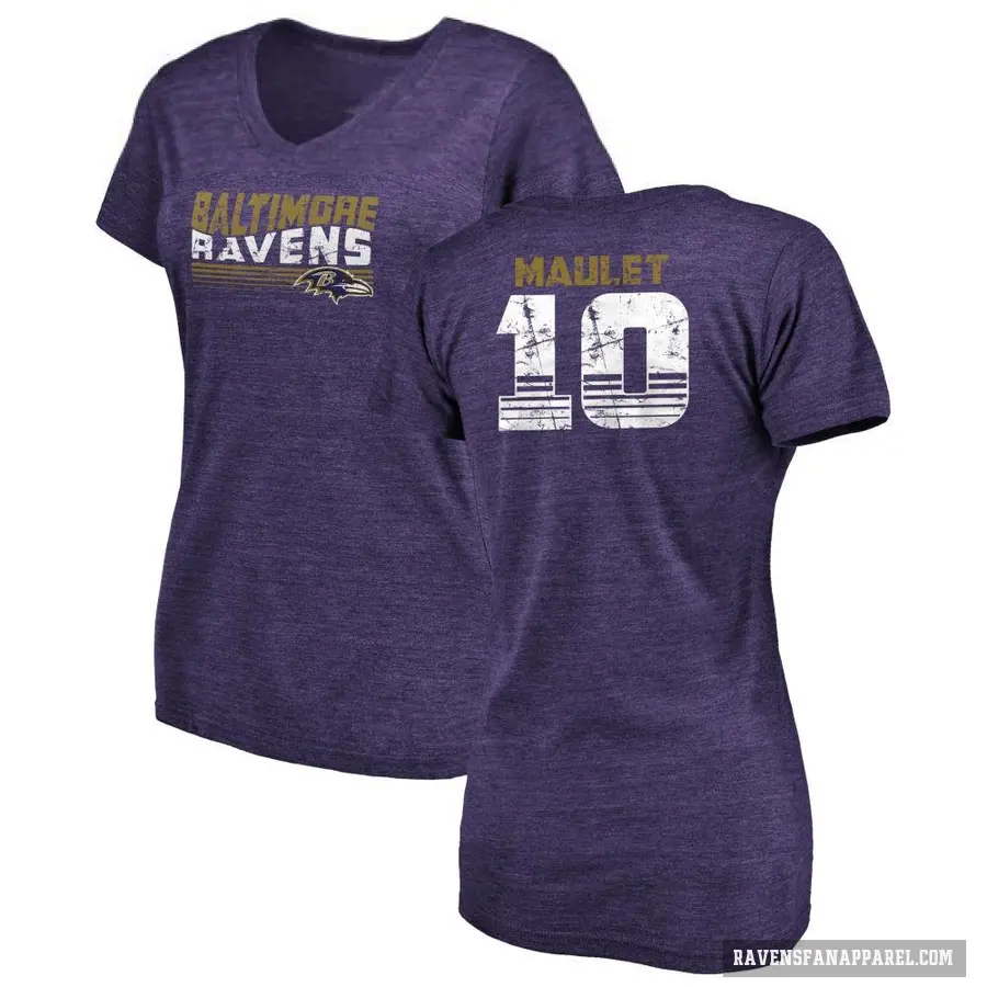 Women's ＃10 Arthur Maulet Baltimore Ravens Purple Retro V-Neck T-Shirt