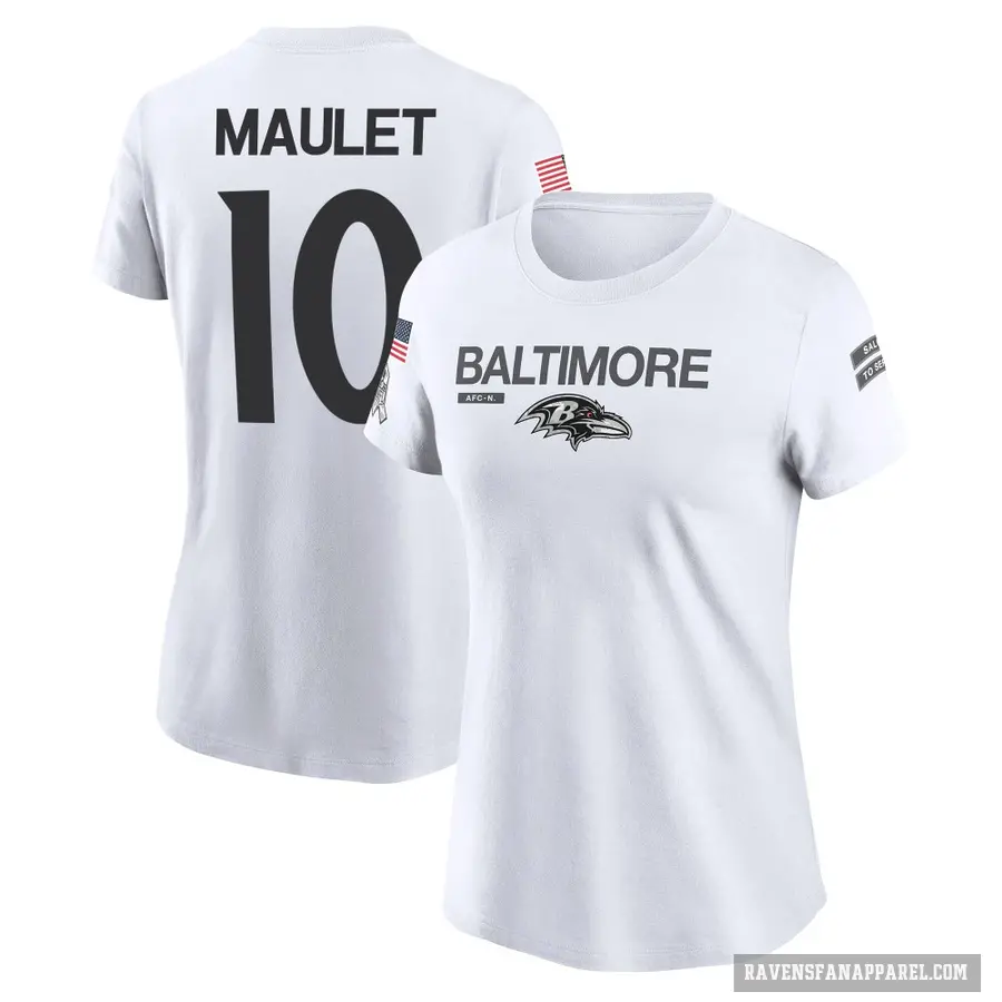 Women's ＃10 Arthur Maulet Baltimore Ravens White 2024 Salute to Service Performance T-Shirt