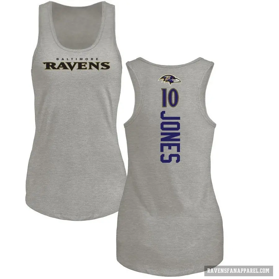 Women's ＃10 Emory Jones Baltimore Ravens Ash Backer Tank Top