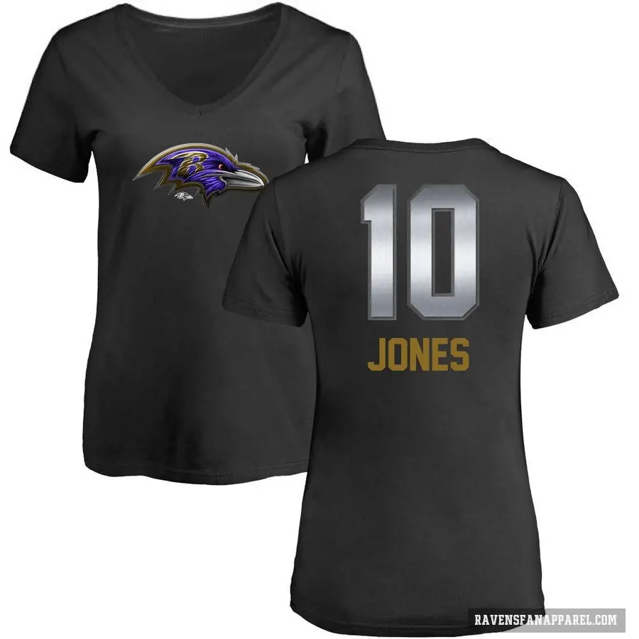 Women's ＃10 Emory Jones Baltimore Ravens Black Midnight Mascot T-Shirt