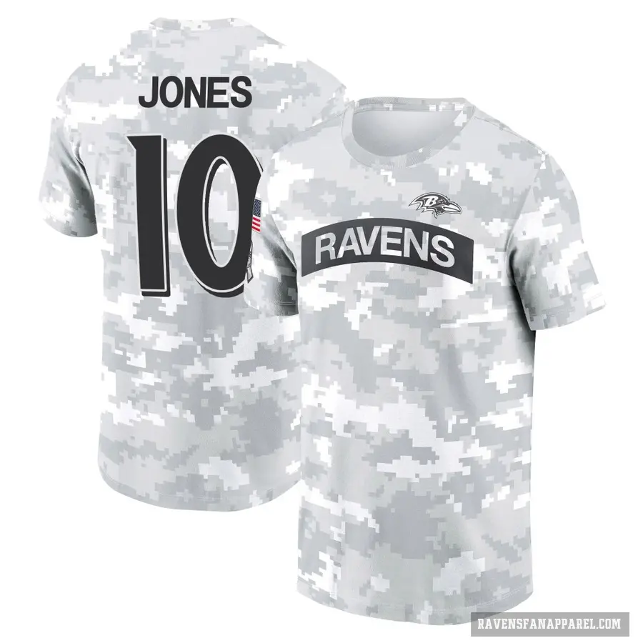 Women's ＃10 Emory Jones Baltimore Ravens Camo Arctic 2024 Salute to Service Long Sleeve T-Shirt