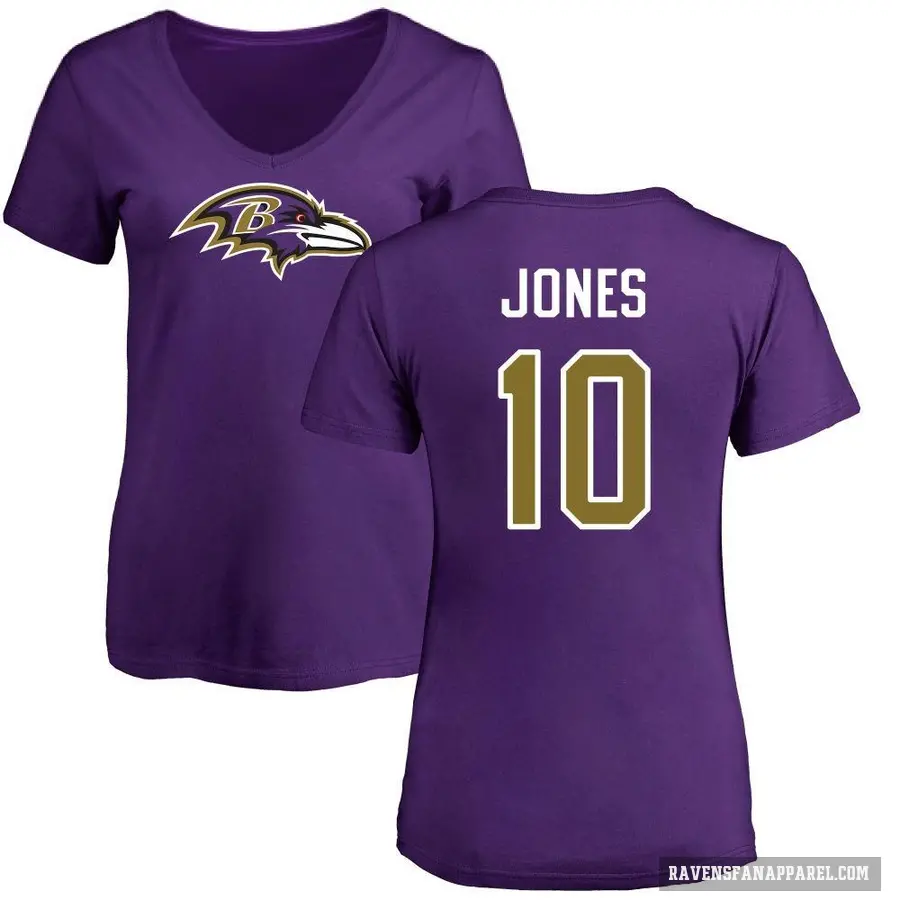 Women's ＃10 Emory Jones Baltimore Ravens Purple Logo Slim Fit T-Shirt