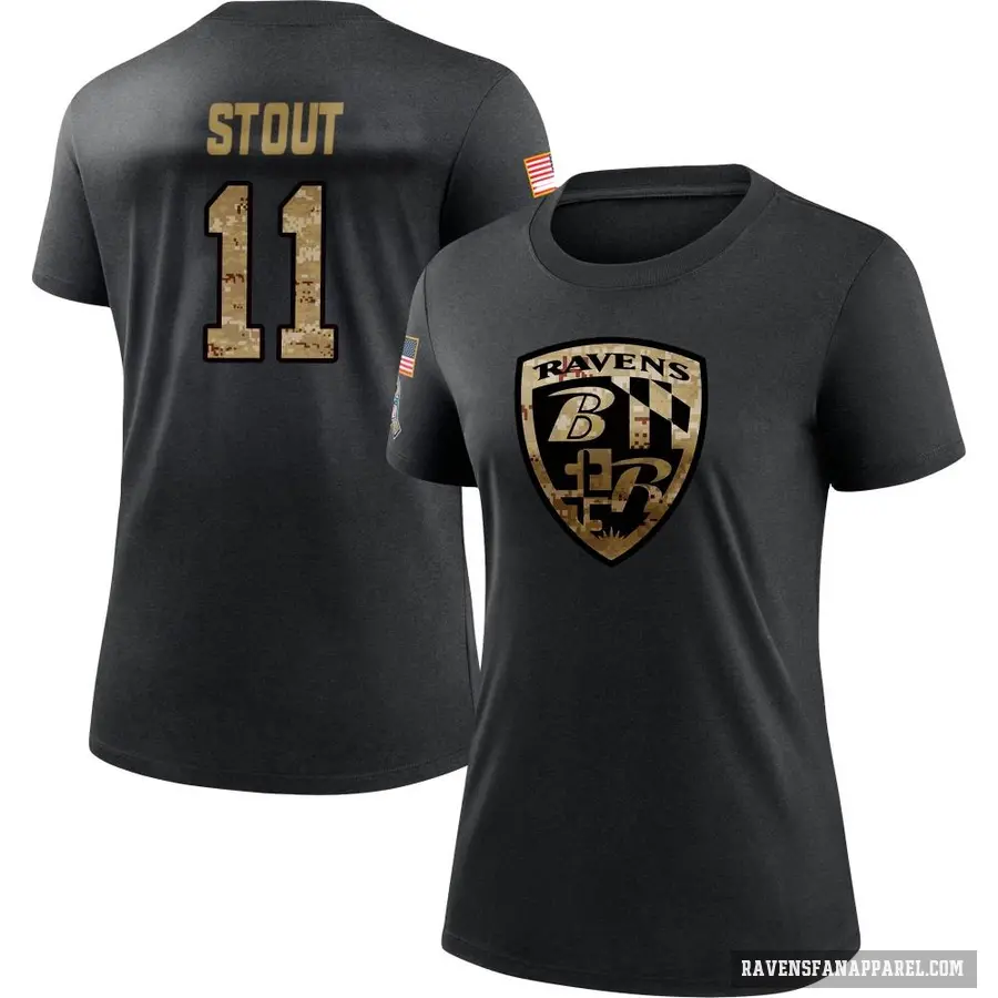 Women's ＃11 Jordan Stout Baltimore Ravens Black 2020 Salute To Service Performance T-Shirt