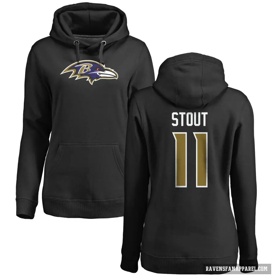 Women's ＃11 Jordan Stout Baltimore Ravens Black Pro Line Name & Number Logo Pullover Hoodie