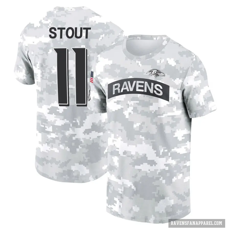 Women's ＃11 Jordan Stout Baltimore Ravens Camo Arctic 2024 Salute to Service Long Sleeve T-Shirt