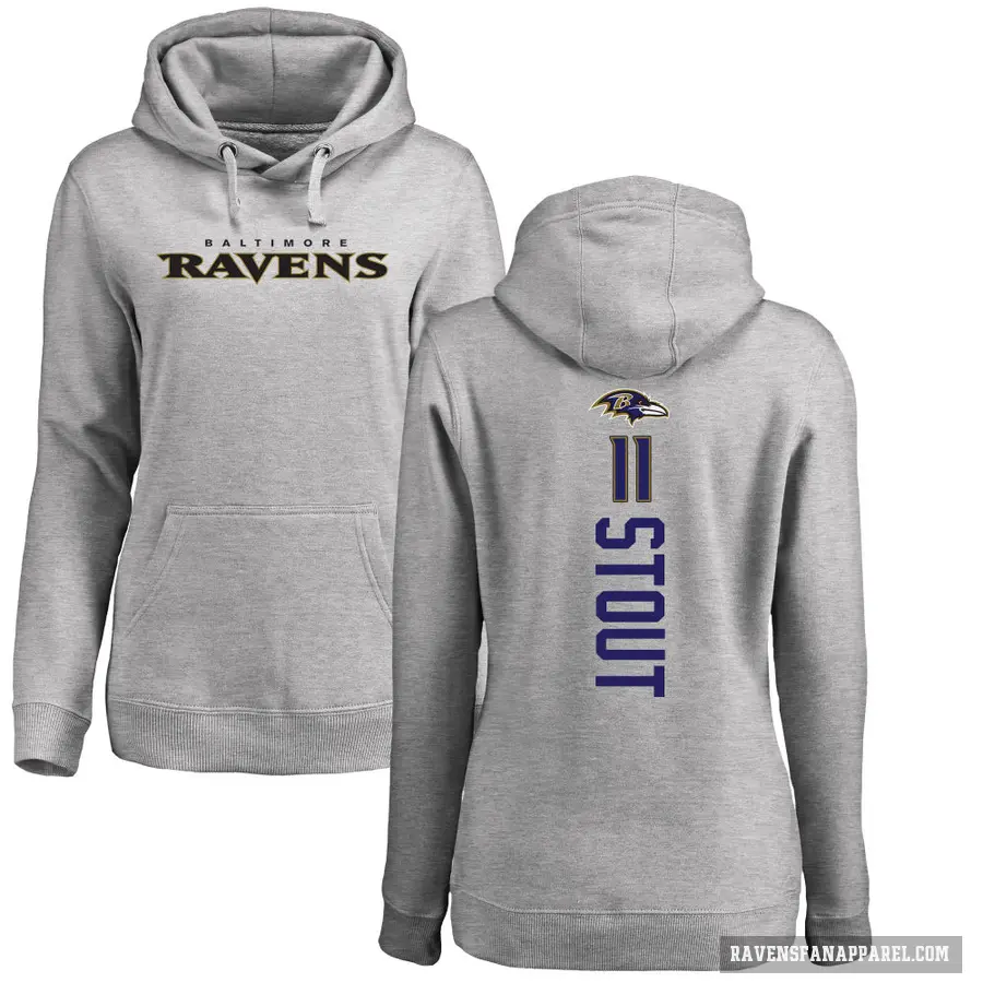 Women's ＃11 Jordan Stout Baltimore Ravens Pro Line Ash Backer Pullover Hoodie