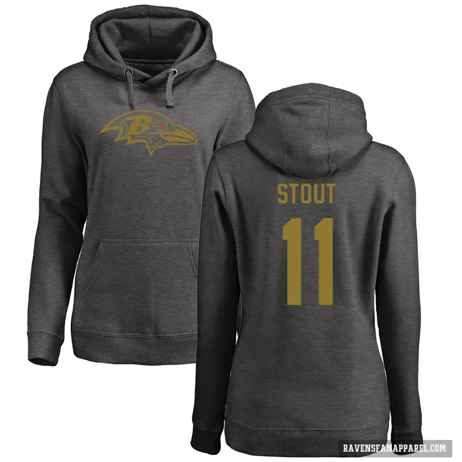 Women's ＃11 Jordan Stout Baltimore Ravens Pro Line by Branded Ash One Color Pullover Hoodie