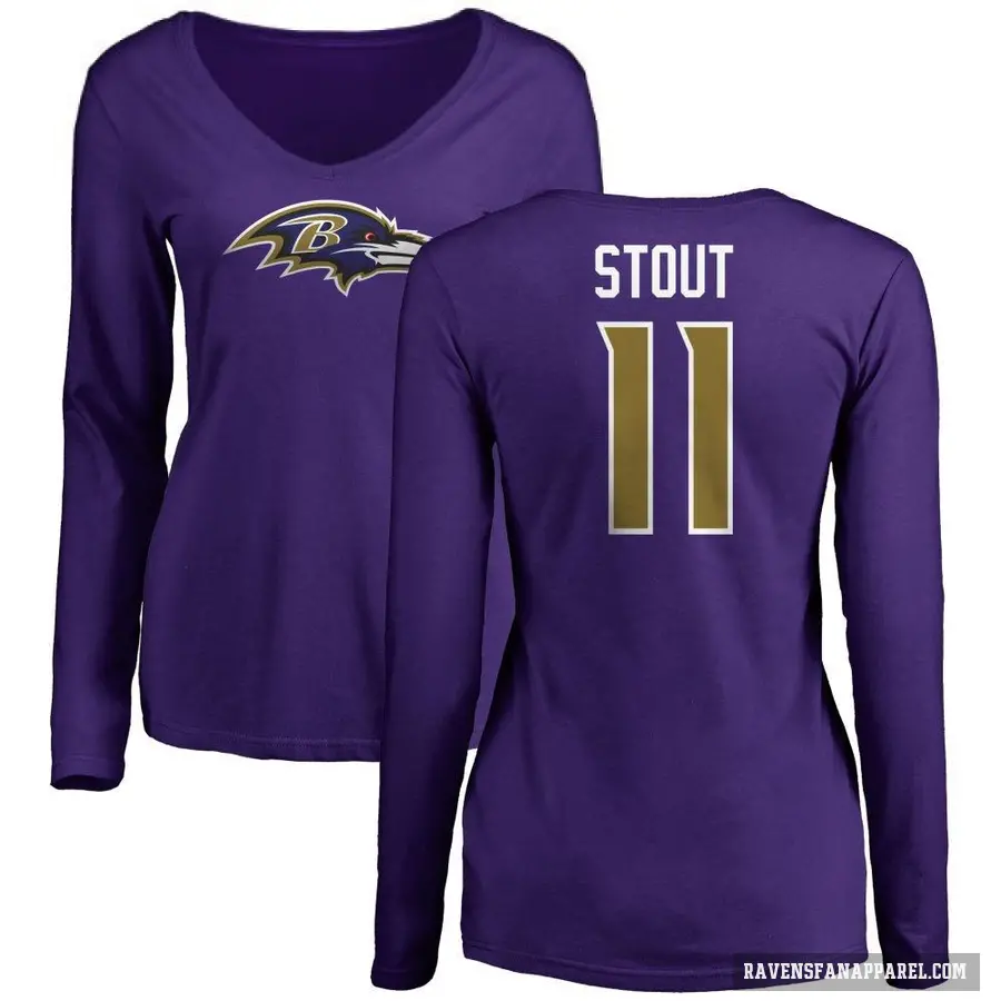 Women's ＃11 Jordan Stout Baltimore Ravens Purple Logo Long Sleeve T-Shirt