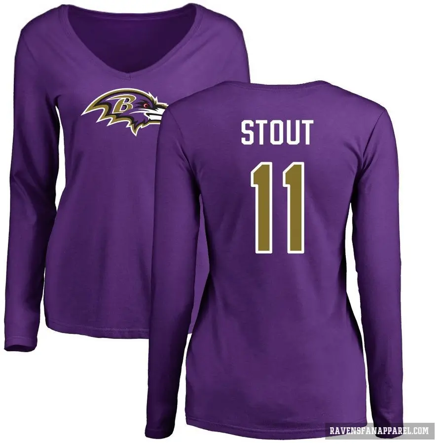 Women's ＃11 Jordan Stout Baltimore Ravens Purple Logo Slim Fit Long Sleeve T-Shirt