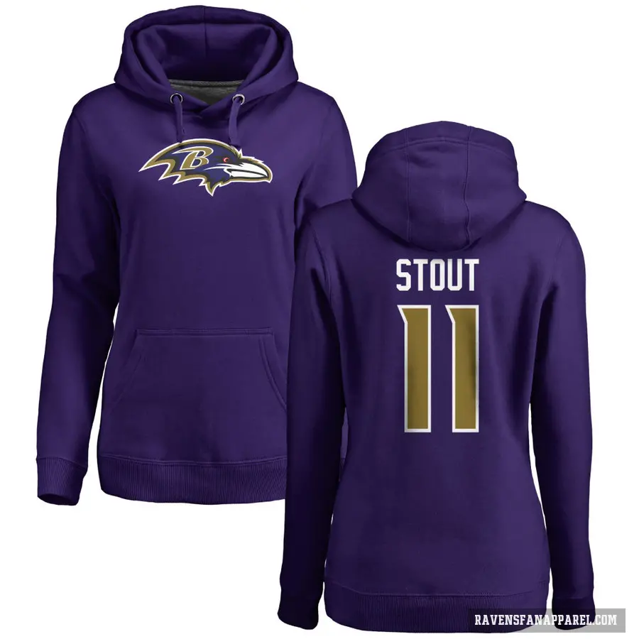 Women's ＃11 Jordan Stout Baltimore Ravens Purple Pro Line by Branded Name & Number Logo Pullover Hoodie