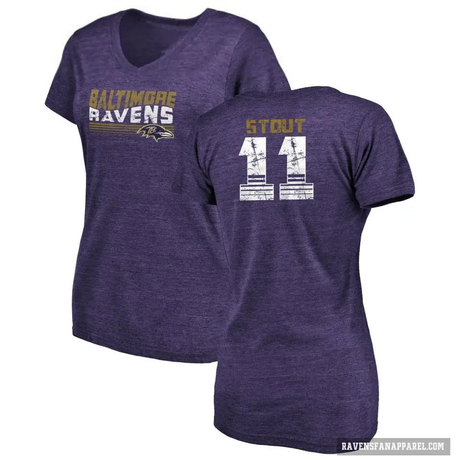 Women's ＃11 Jordan Stout Baltimore Ravens Purple Retro V-Neck T-Shirt