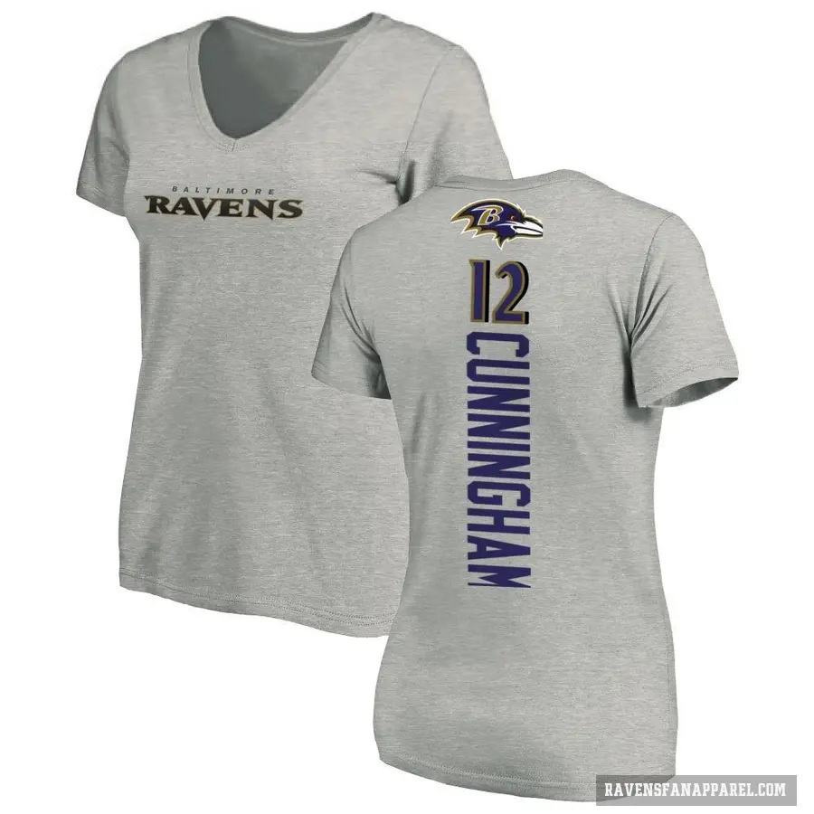 Women's ＃12 Malik Cunningham Baltimore Ravens Ash Backer V-Neck T-Shirt